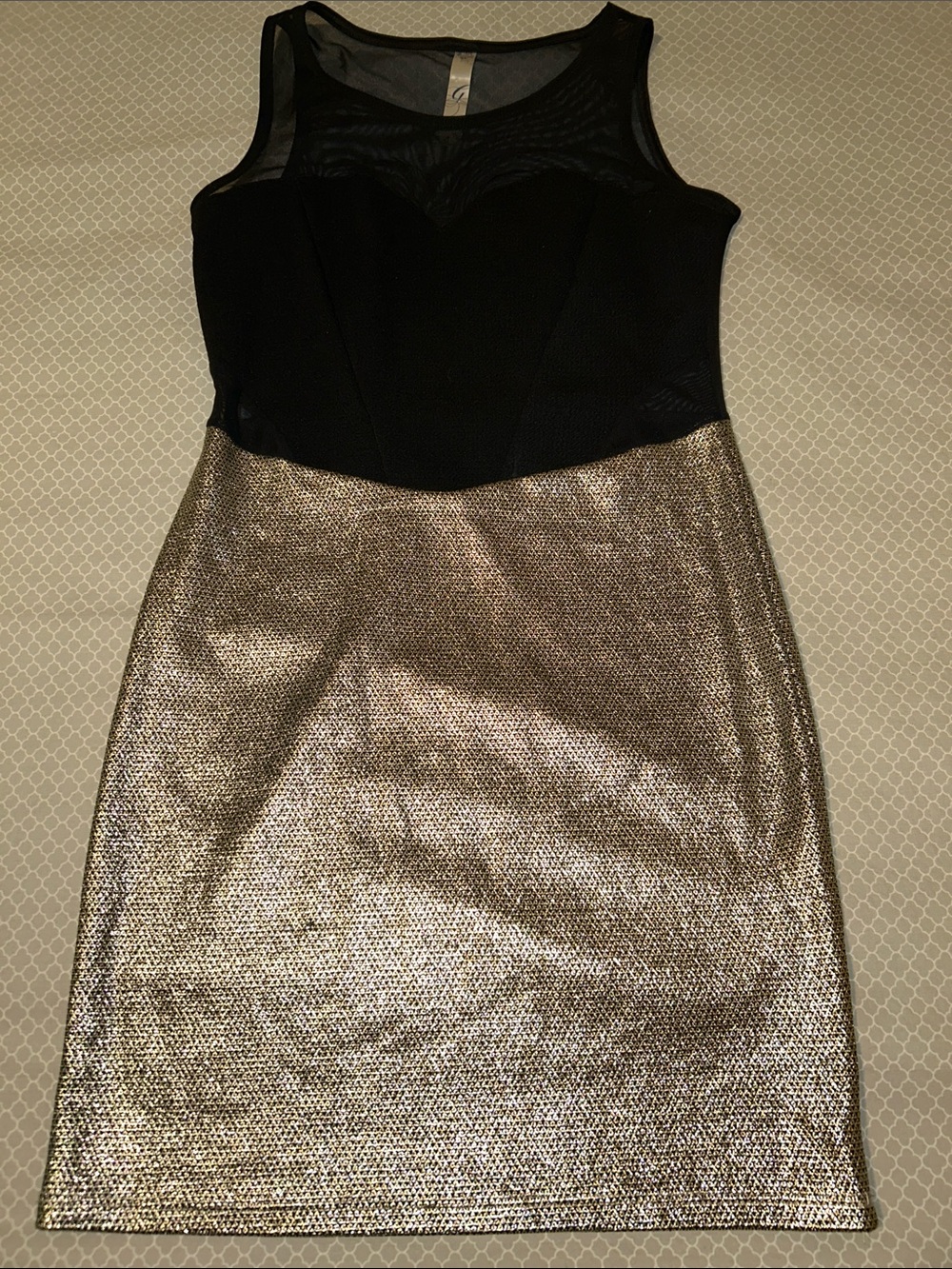 Sleeveless Black and Gold Mini Dress